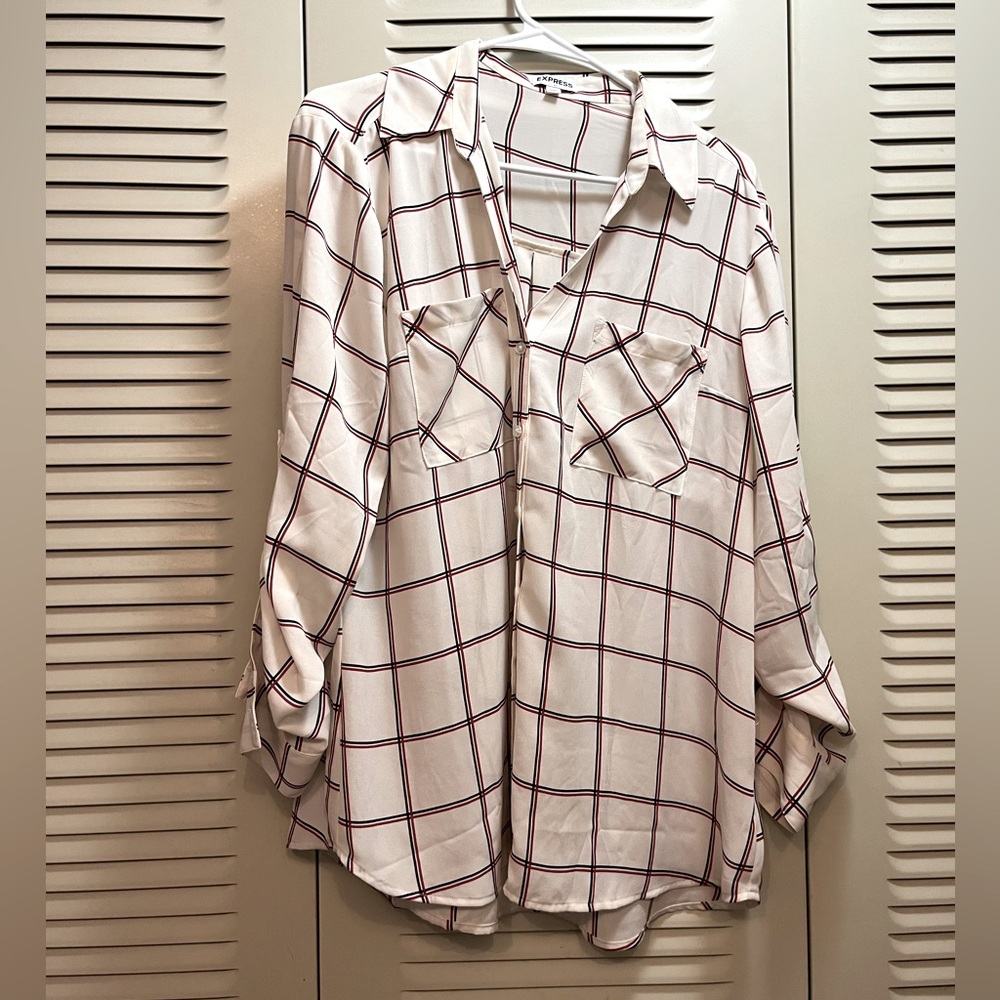 Express longsleeve button up plaid dressy blouse
